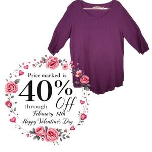 Soft Surroundings Top XL Purple 3/4 Sleeve Textured Comfy Casual Size Medium EUC